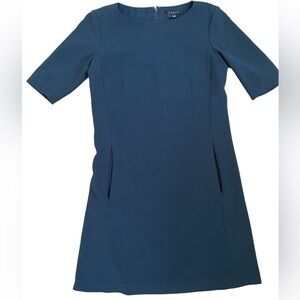 Theory Navy Blue Admiral Crepe Shift Dress | Size 0 | Pockets